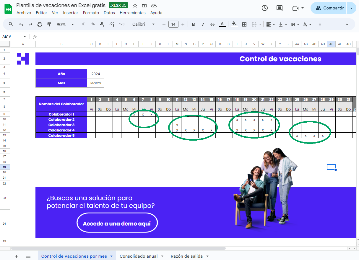plantilla vacaciones excel gratis como usar